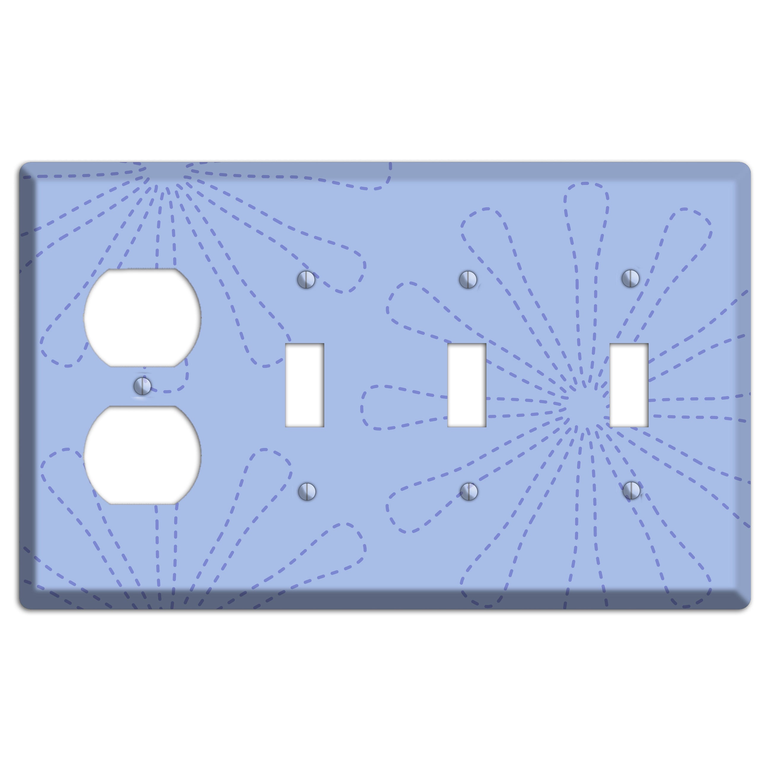 Periwinkle Retro Stipple Floral Contour Duplex / 3 Toggle Wallplate