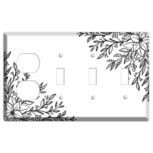 Hand-Drawn Floral 7 Duplex / 3 Toggle Wallplate