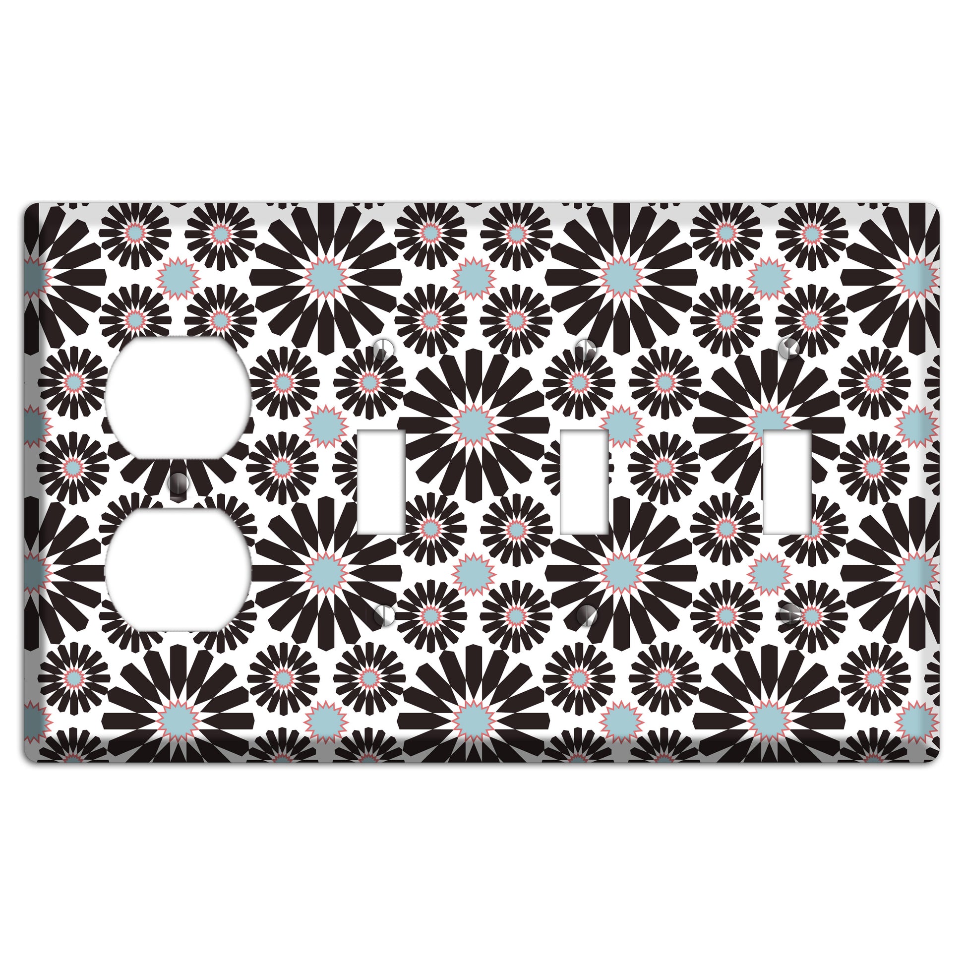 Dusty Blue Maroon Scandinavian Floral 2 Duplex / 3 Toggle Wallplate