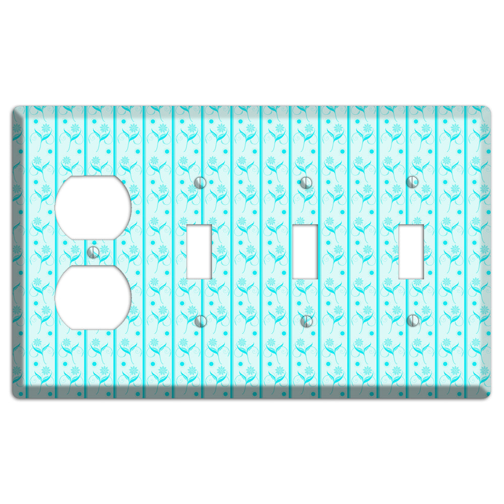 Teal Floral Pattern Duplex / 3 Toggle Wallplate