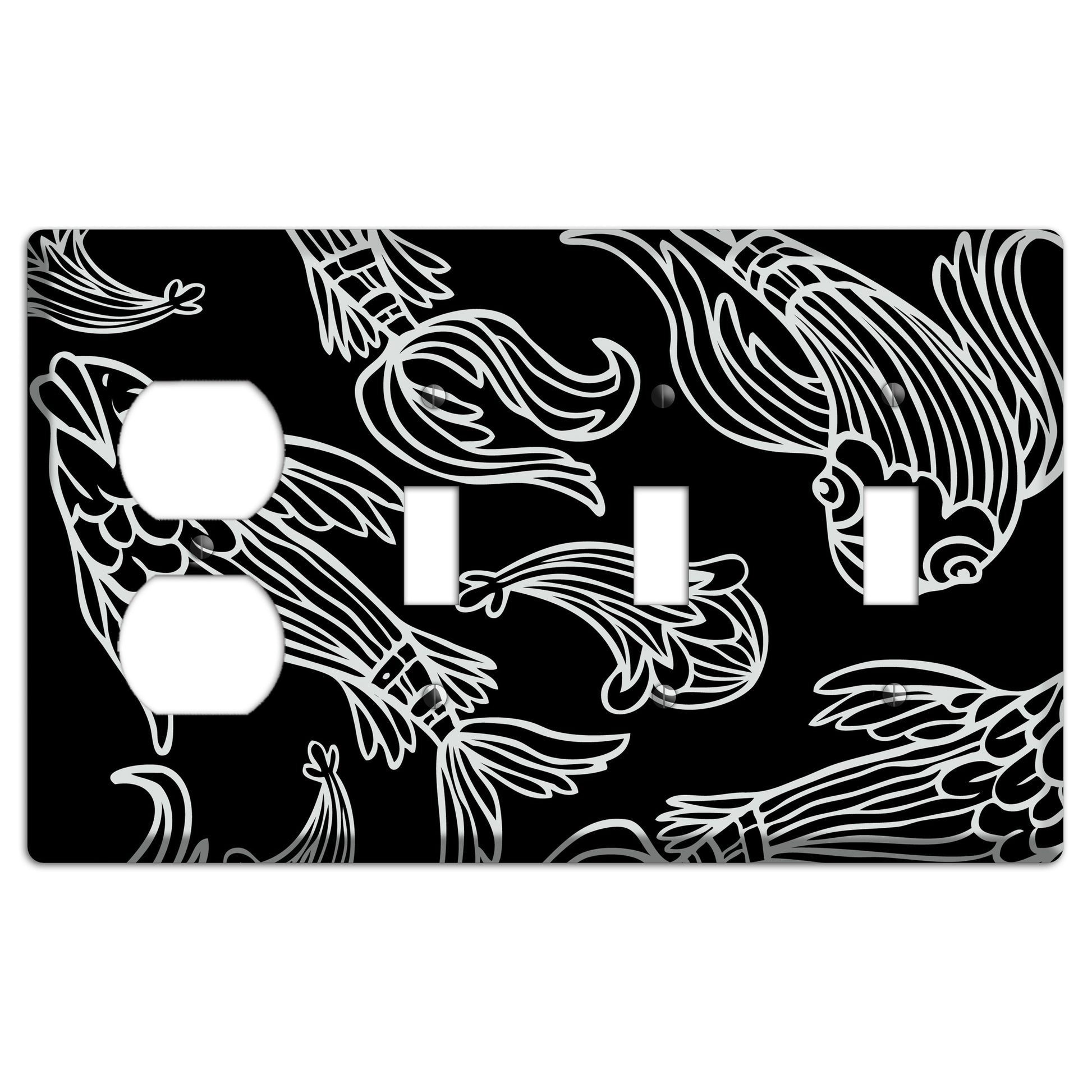 Black and White Koi Duplex / 3 Toggle Wallplate