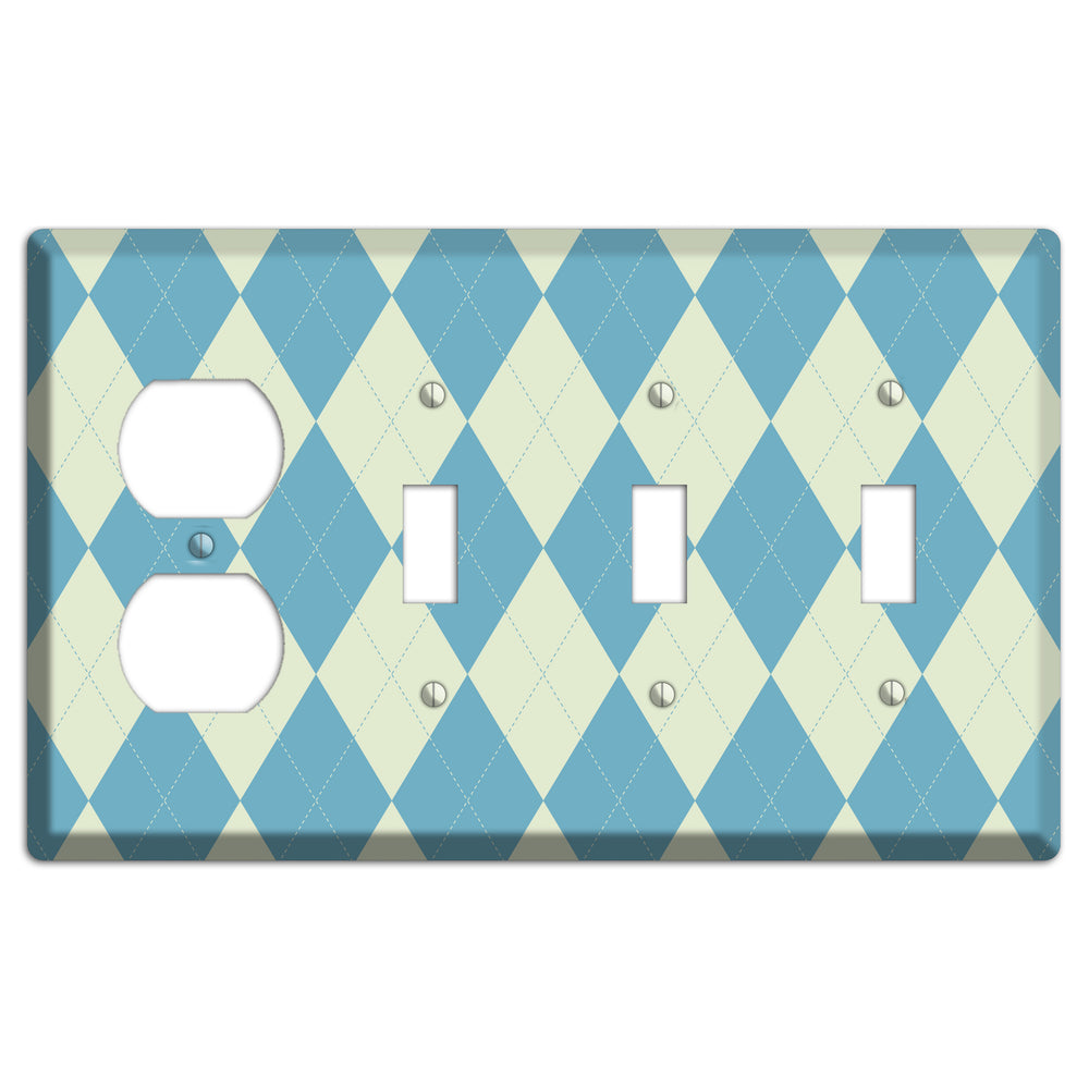 Mustard and Black Plaid Duplex / 3 Toggle Wallplate