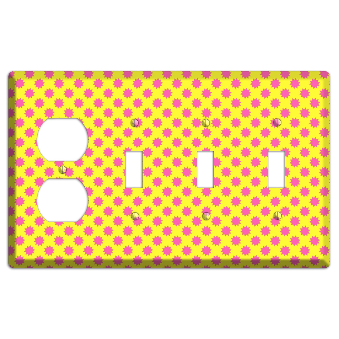 Yellow with Pink Burst Duplex / 3 Toggle Wallplate