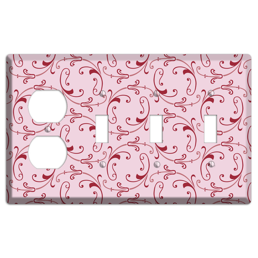 Pink Victorian Sprig Duplex / 3 Toggle Wallplate