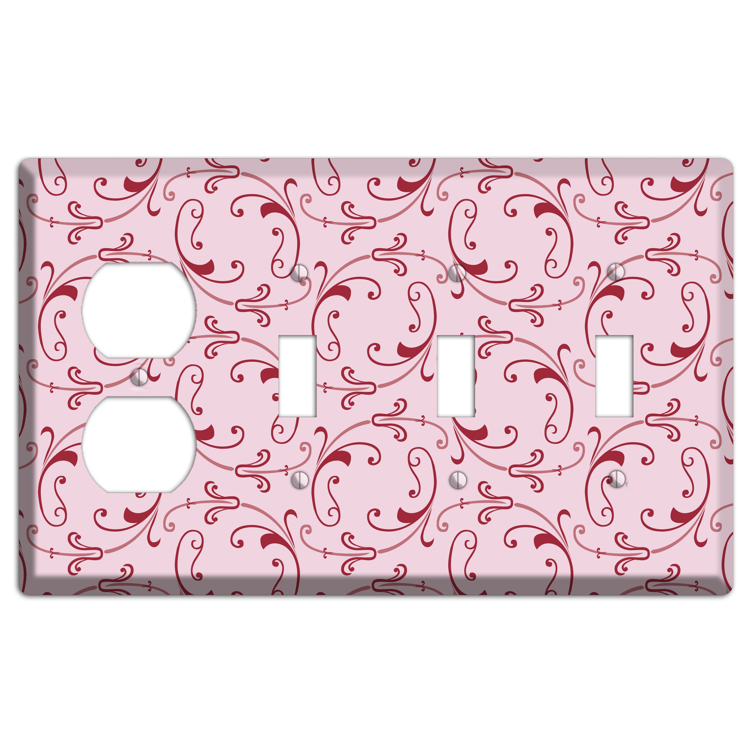 Pink Victorian Sprig Duplex / 3 Toggle Wallplate