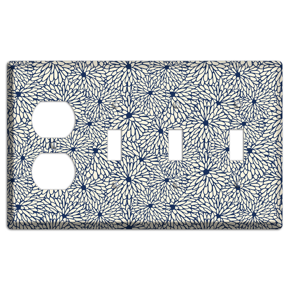 Beige Floral Burst Duplex / 3 Toggle Wallplate
