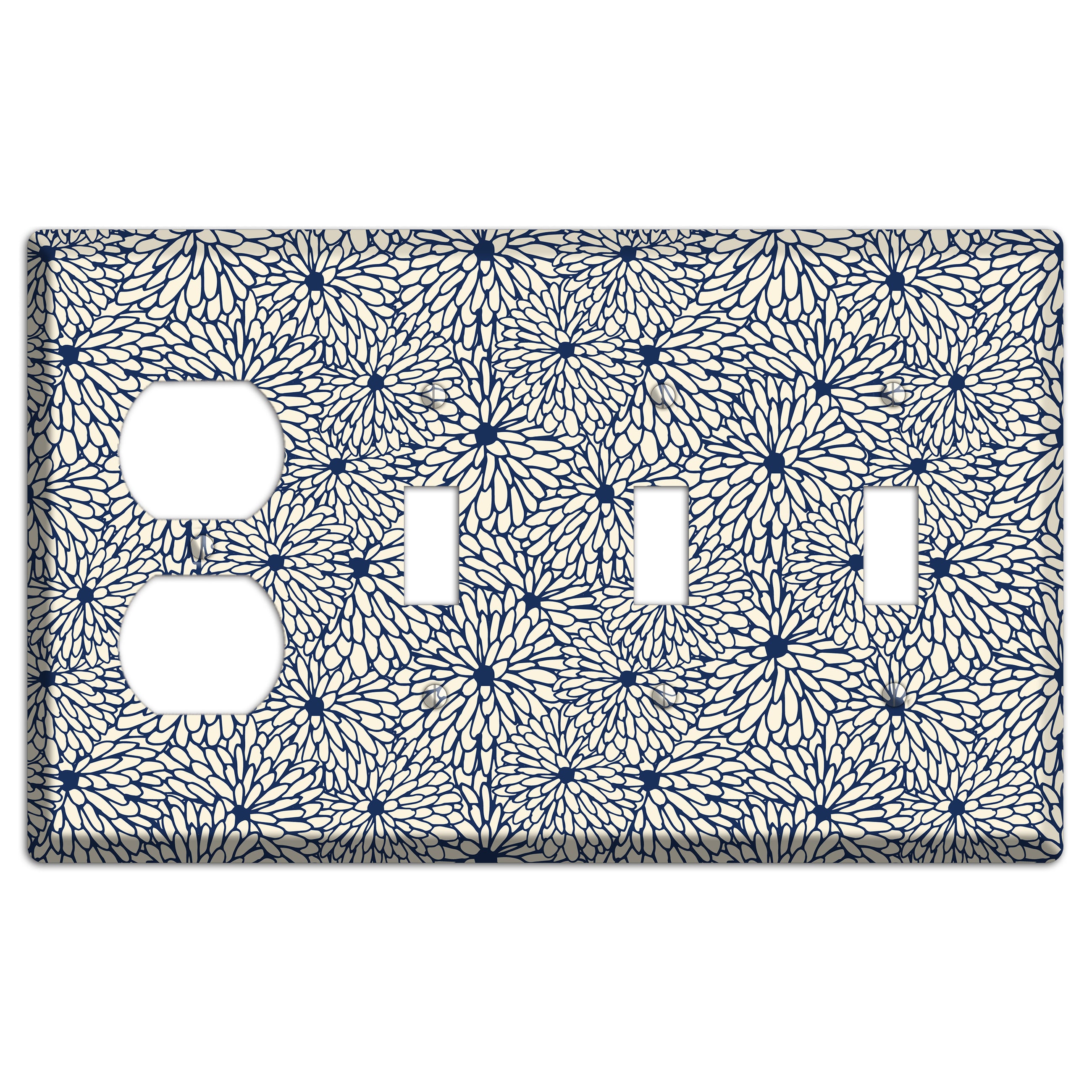 Beige Floral Burst Duplex / 3 Toggle Wallplate