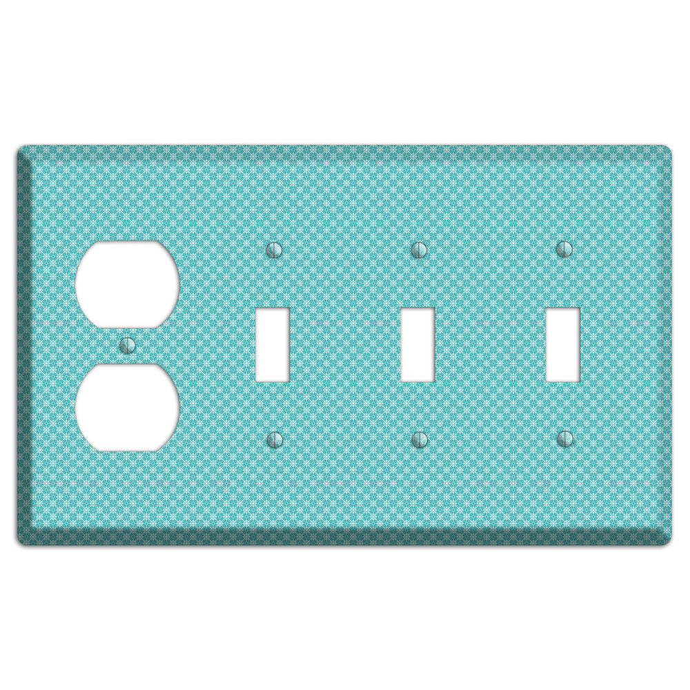 Turquoise Tiny Arabesque Duplex / 3 Toggle Wallplate