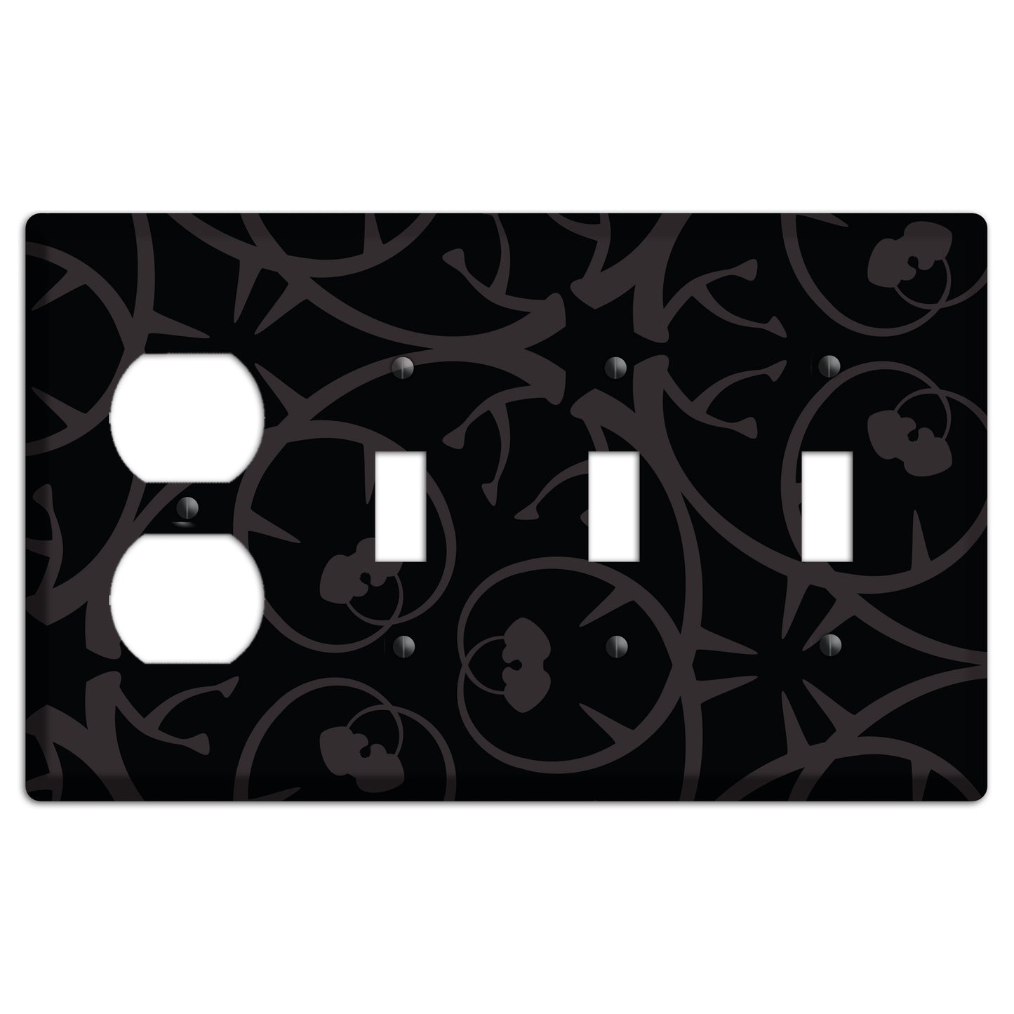 Black with Grey Abstract Swirl Duplex / 3 Toggle Wallplate