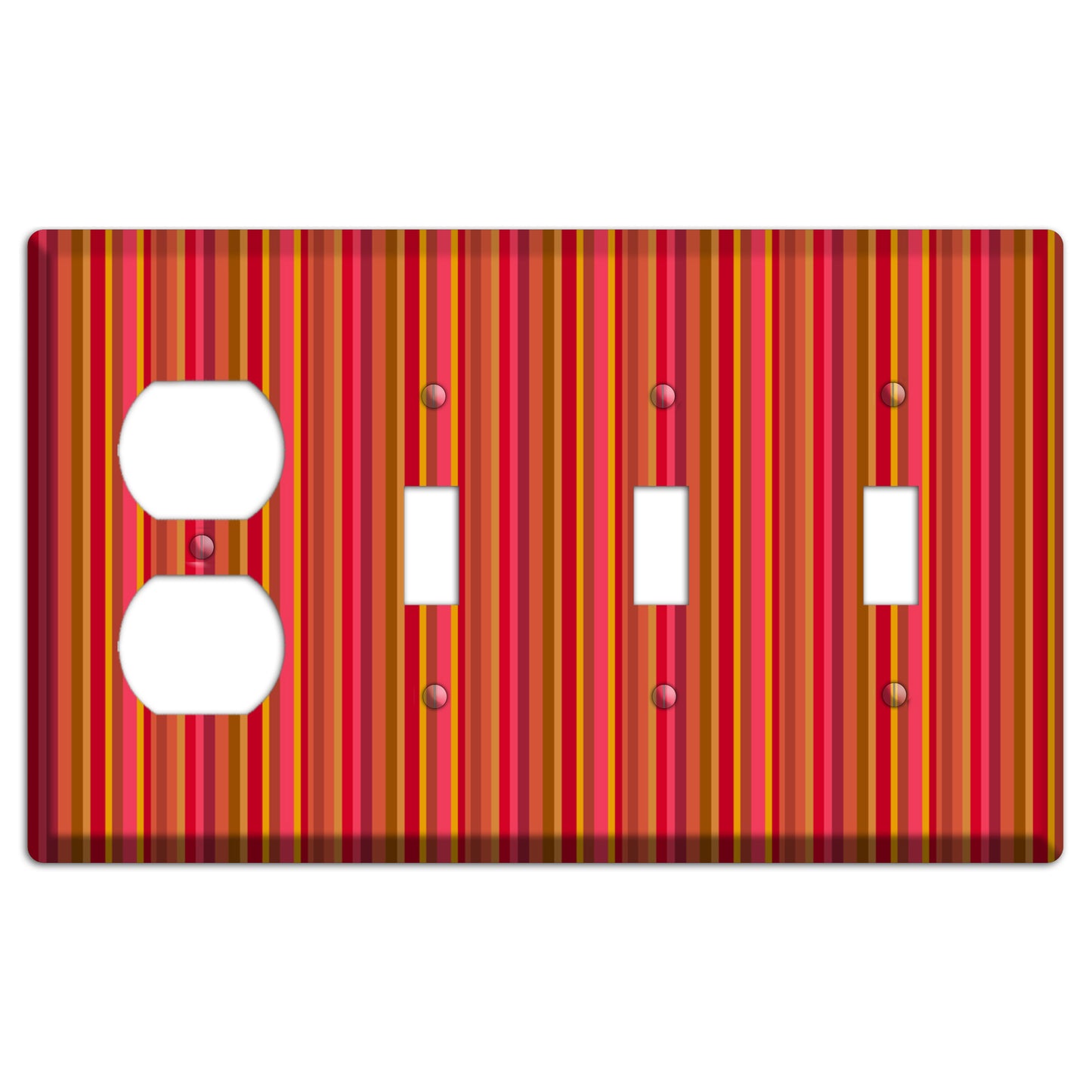Multi Red Vertical Stripes Duplex / 3 Toggle Wallplate