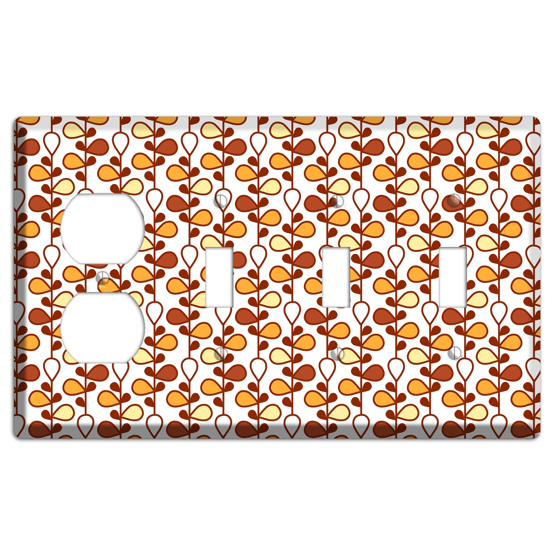 White with Red and Orange Drop and Vine Duplex / 3 Toggle Wallplate