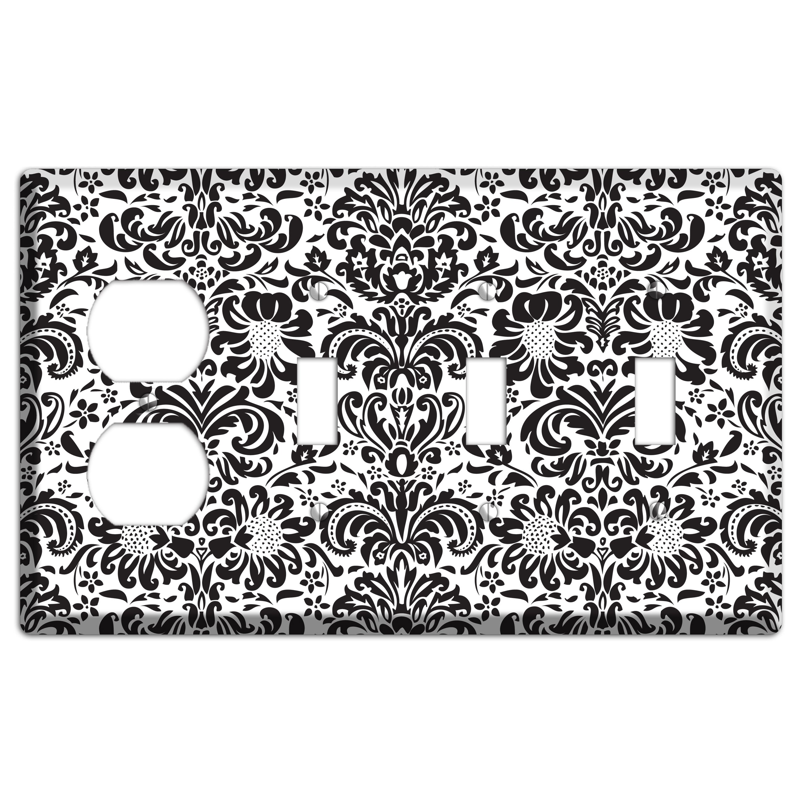 White with Black Toile Duplex / 3 Toggle Wallplate