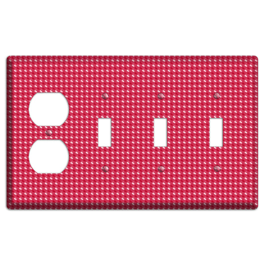 Red with White Motif Duplex / 3 Toggle Wallplate