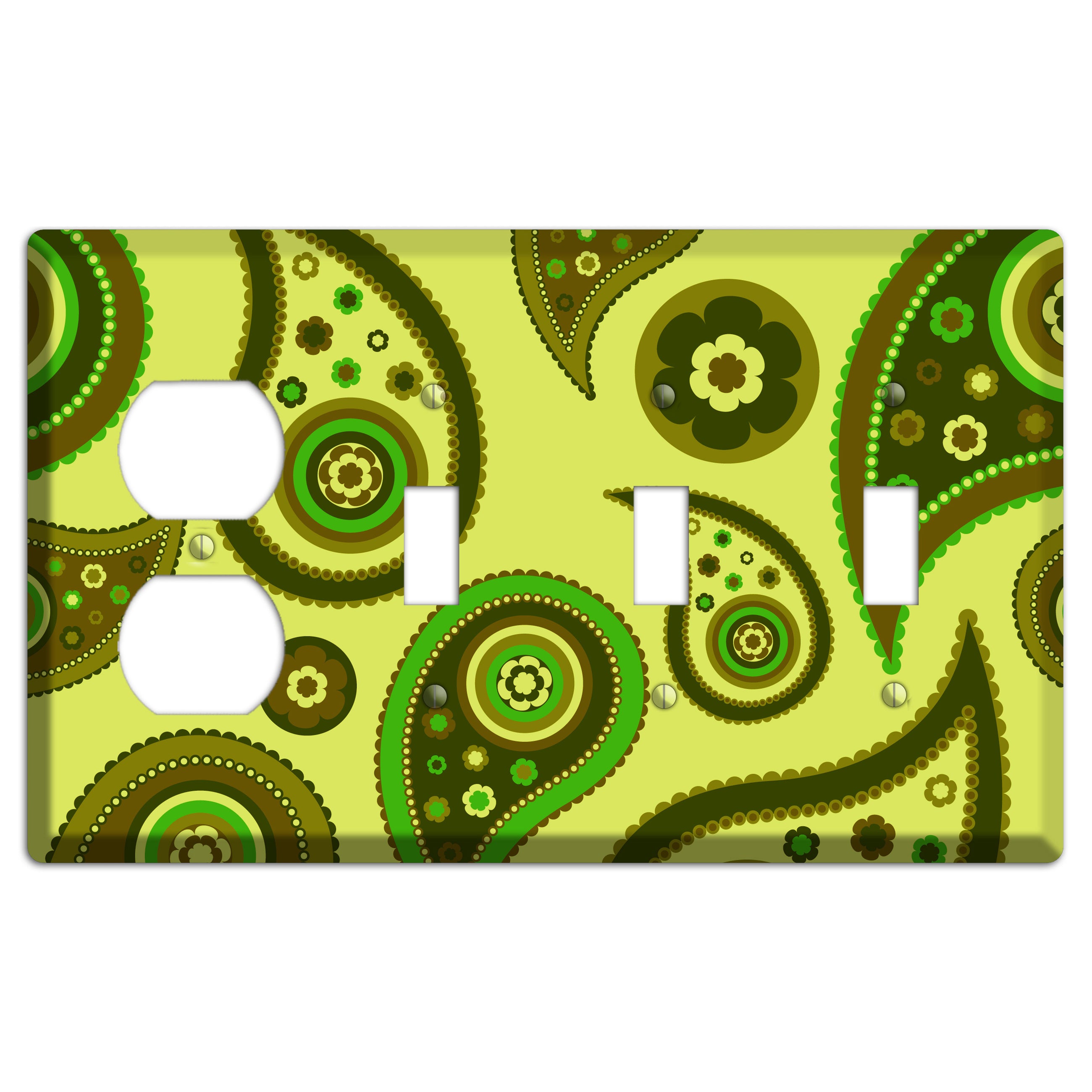 Bright Green Paisley Duplex / 3 Toggle Wallplate