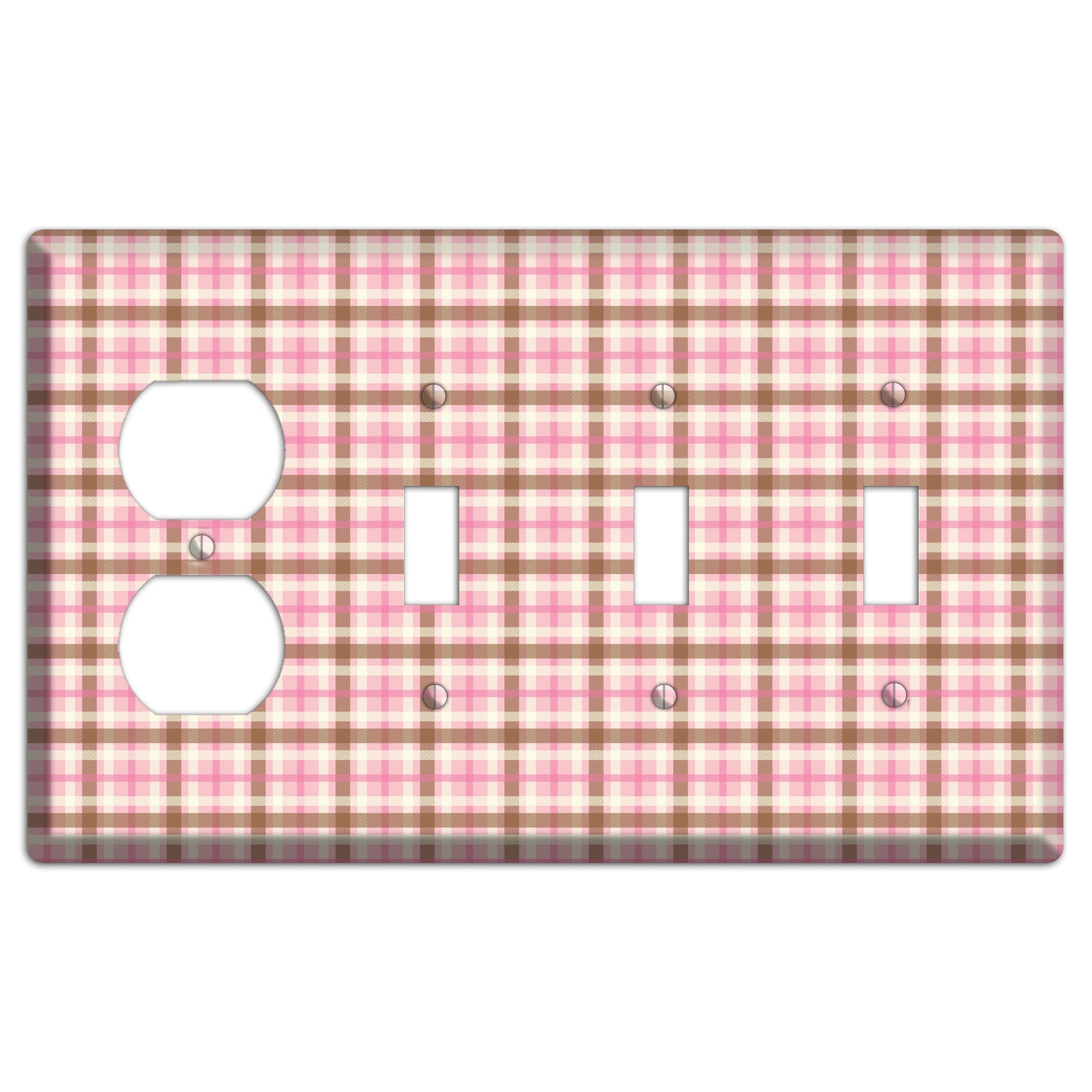 Pink and Brown Plaid Duplex / 3 Toggle Wallplate