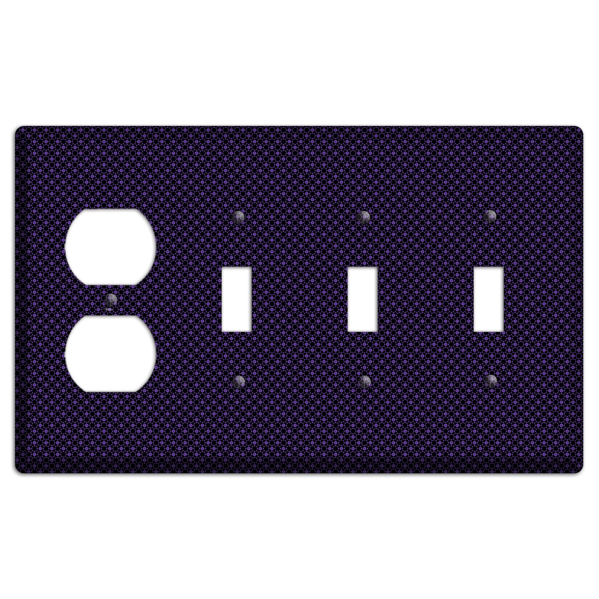 Multi Purple Geometric Duplex / 3 Toggle Wallplate