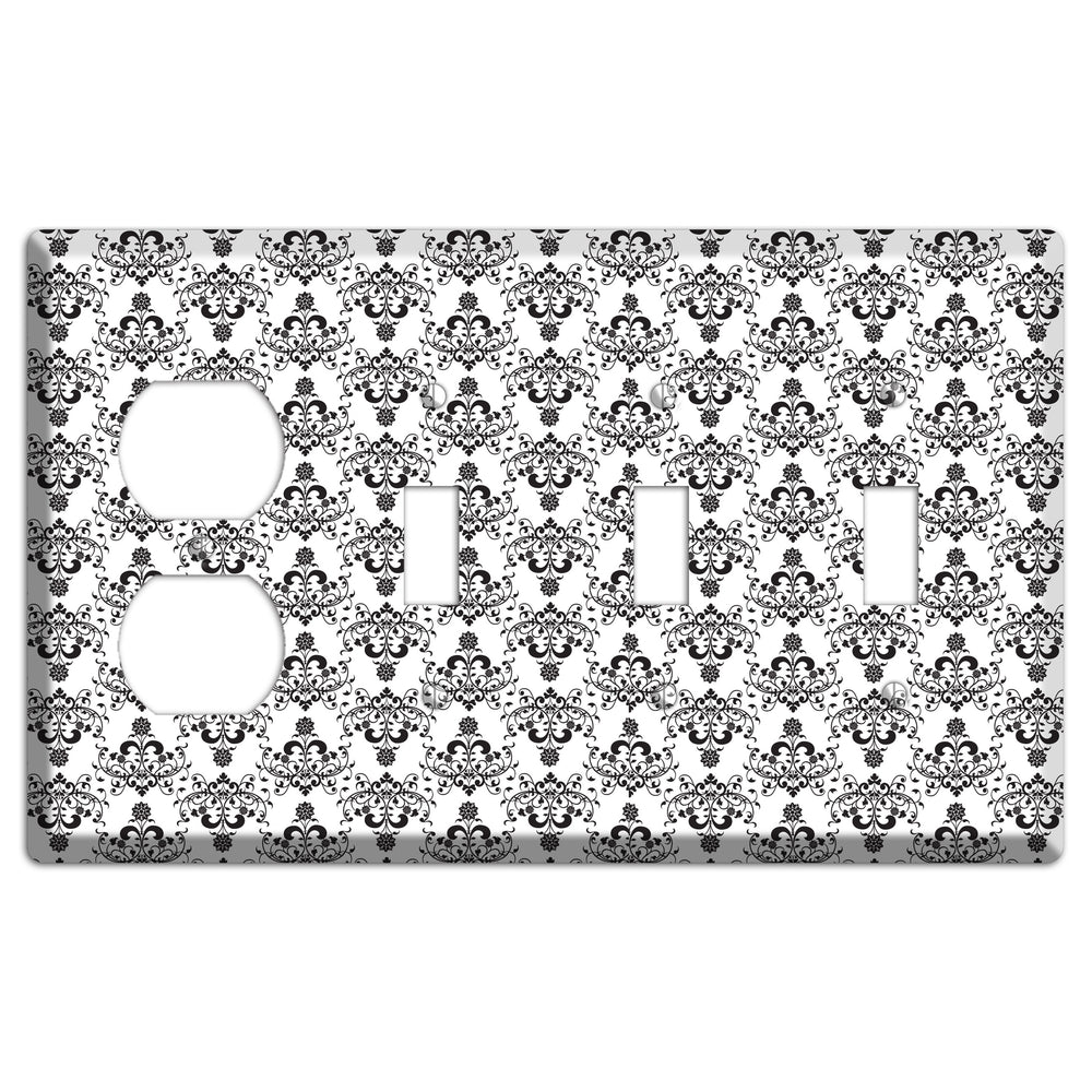 White with Black Cartouche Half Drop Duplex / 3 Toggle Wallplate