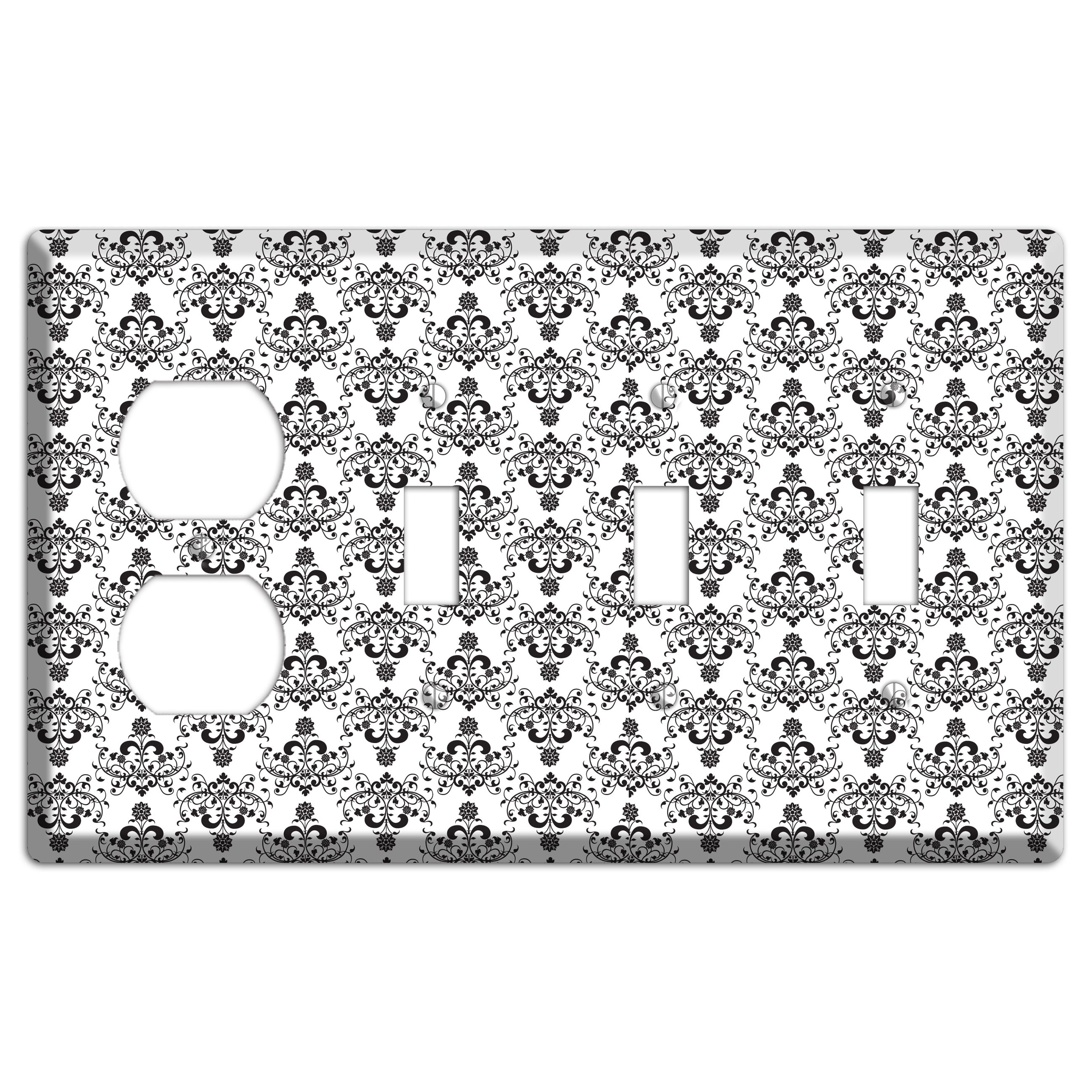 White with Black Cartouche Half Drop Duplex / 3 Toggle Wallplate