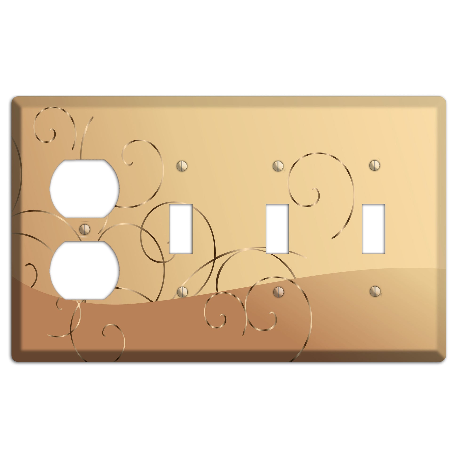 Light Brown and Beige Swirl Duplex / 3 Toggle Wallplate