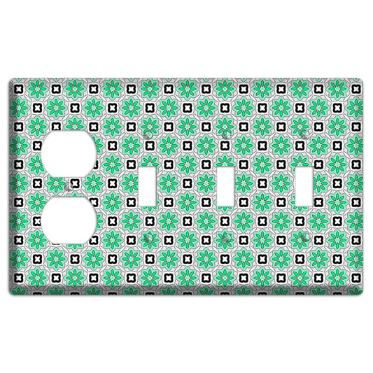 Green Foulard 6 Duplex / 3 Toggle Wallplate