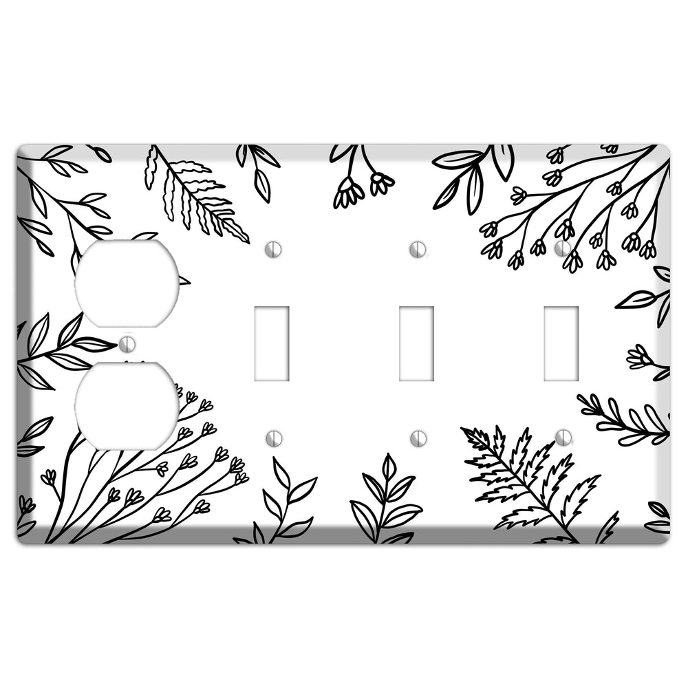 Hand-Drawn Floral 38 Duplex / 3 Toggle Wallplate