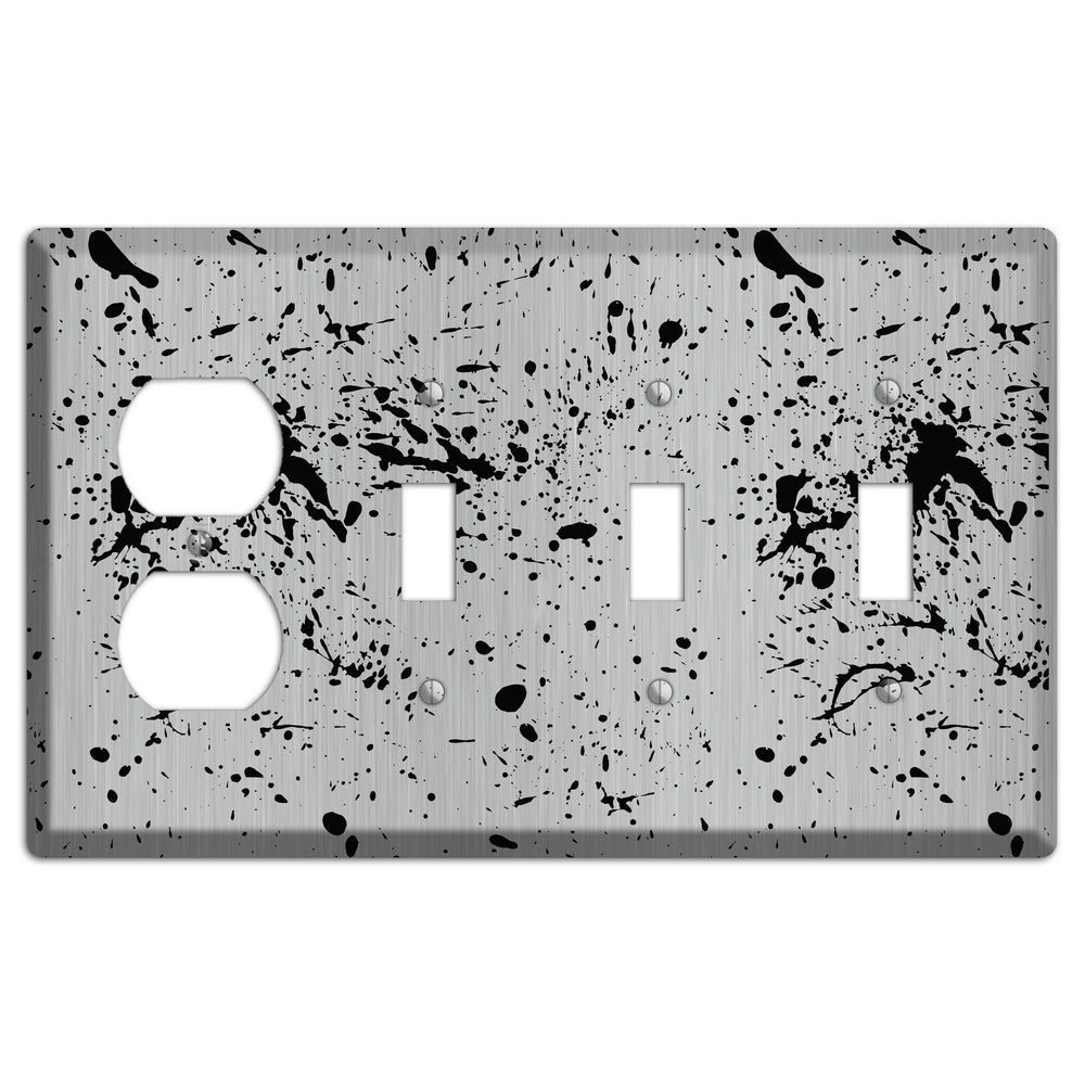 Ink Splash 4 Stainless Steel Duplex / 3 Toggle Wallplate