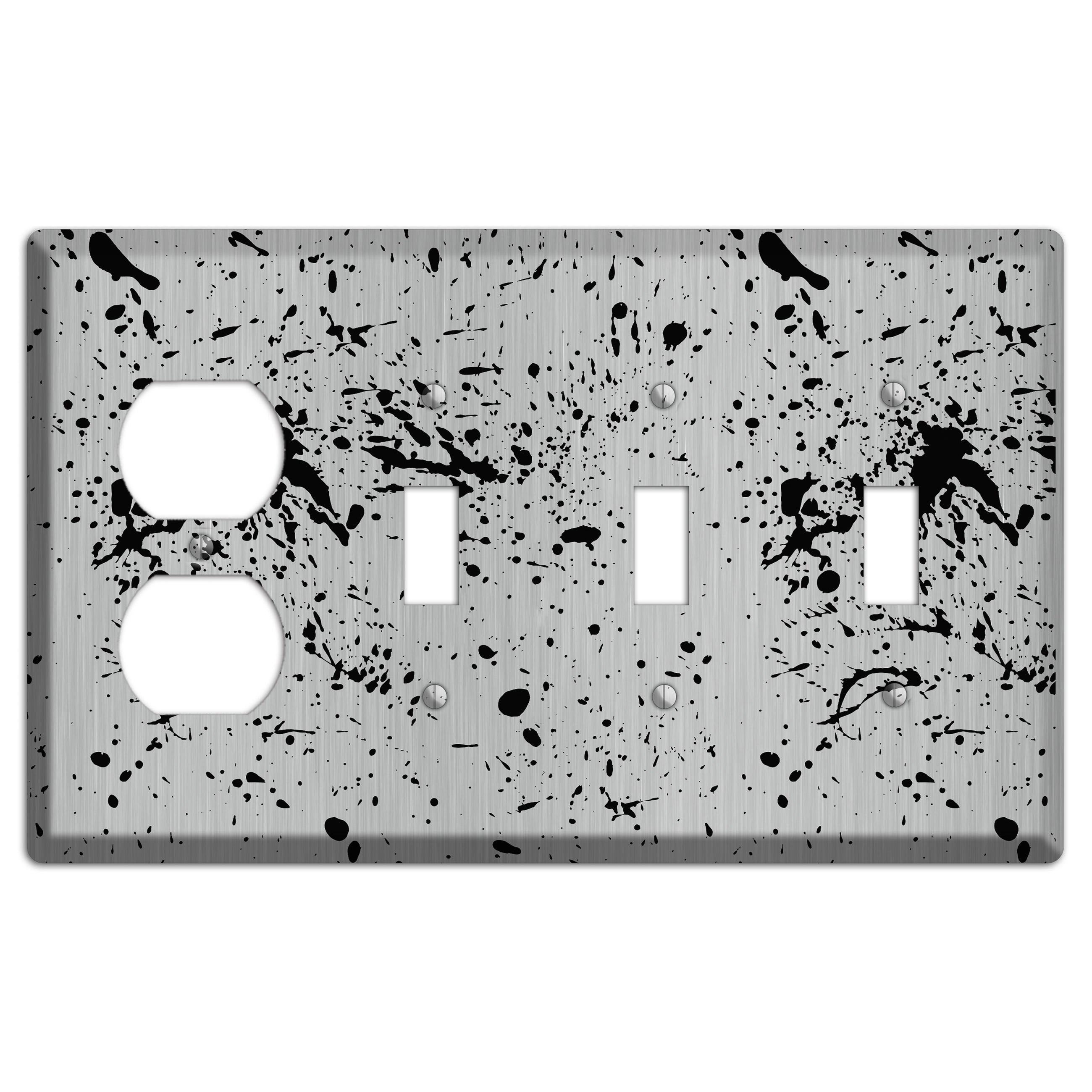 Ink Splash 4 Stainless Duplex / 3 Toggle Wallplate