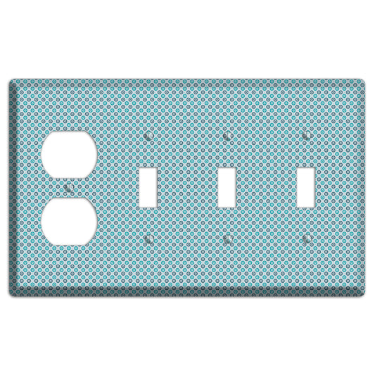 Turquoise and Blue Concentric Dots Duplex / 3 Toggle Wallplate