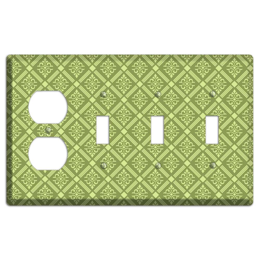 Green Damask diamonds Duplex / 3 Toggle Wallplate