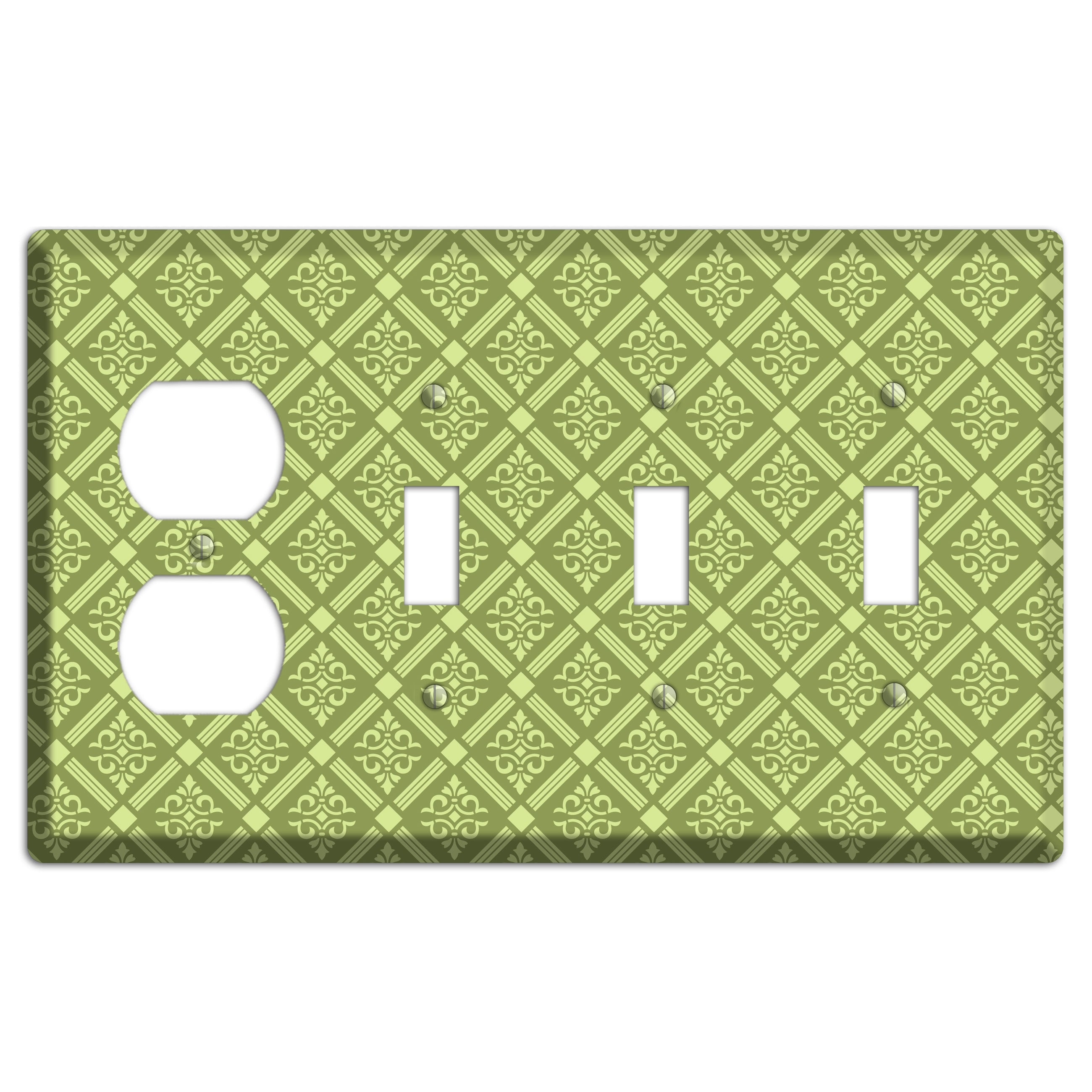 Green Damask diamonds Duplex / 3 Toggle Wallplate