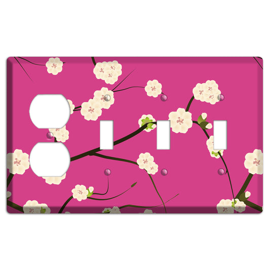 Pink Cherry Blossoms Duplex / 3 Toggle Wallplate