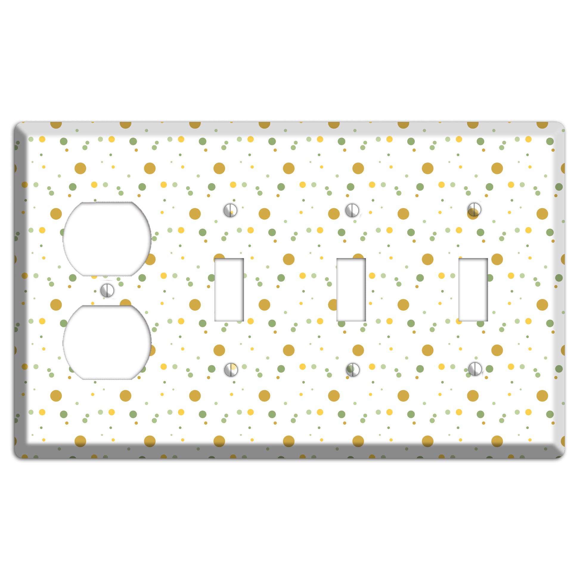 White with Multi Olive Tiny Dots Duplex / 3 Toggle Wallplate