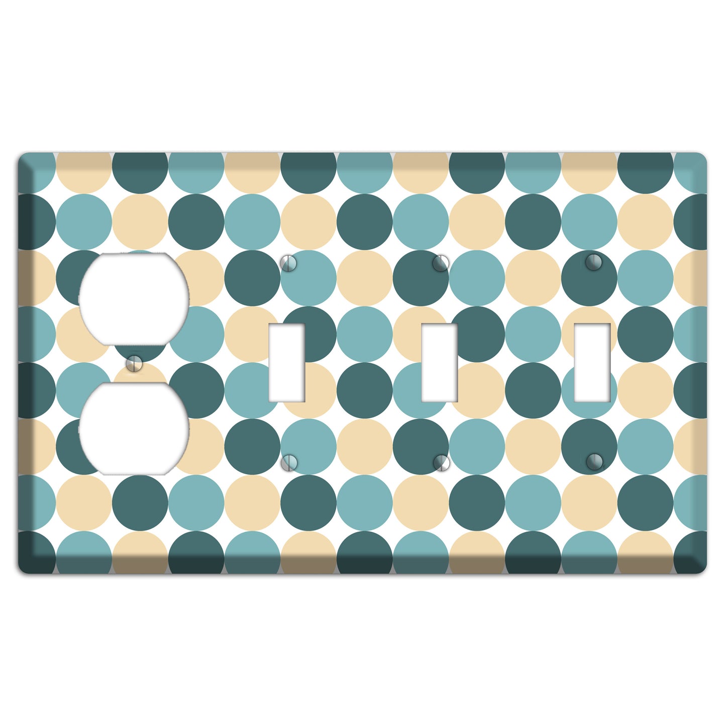 Dusty Blue Beige Tiled Dots Duplex / 3 Toggle Wallplate