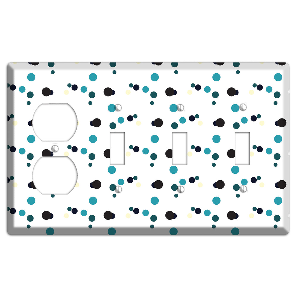 White with Teal and Black Multi Dots Duplex / 3 Toggle Wallplate