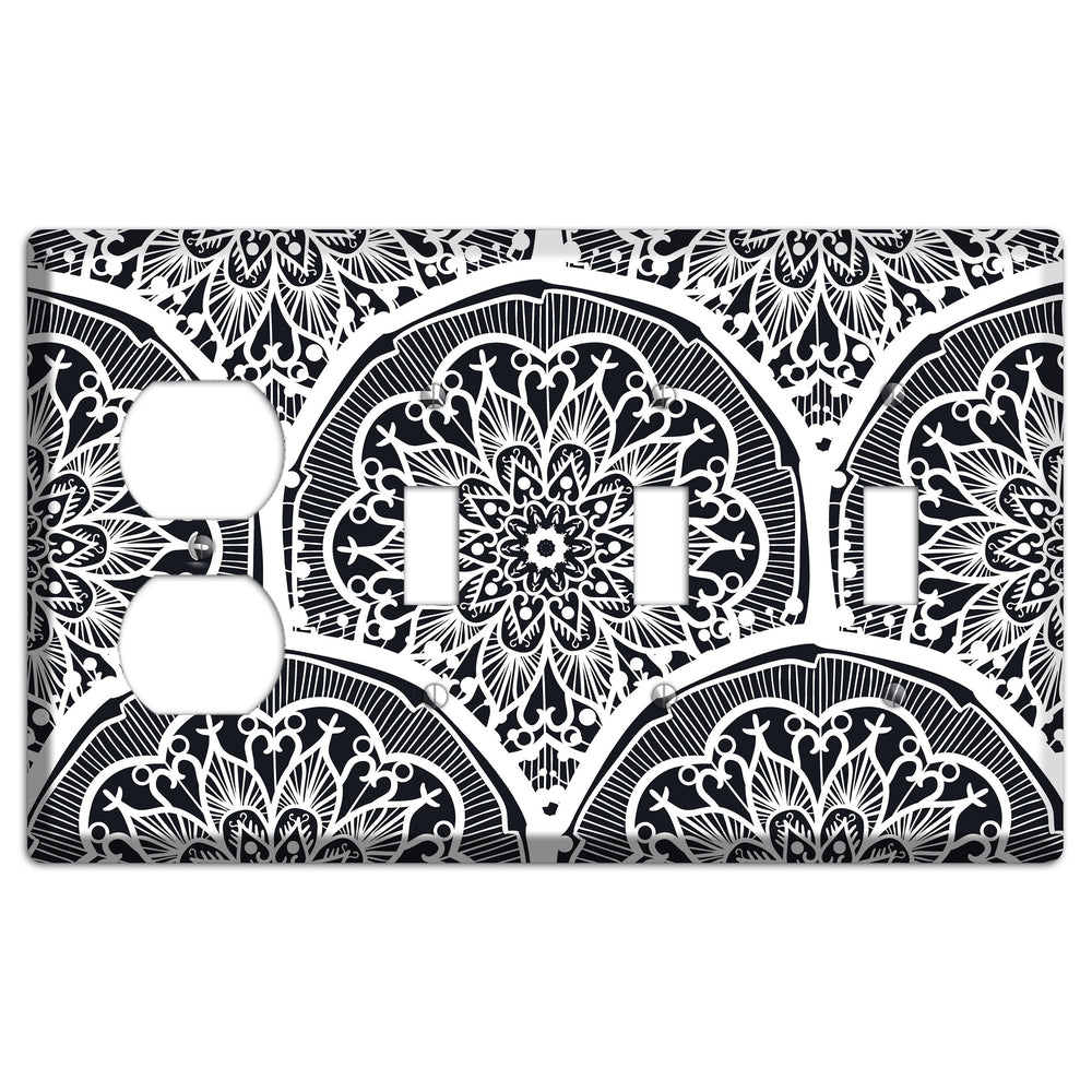Mandala Black and White Style O Cover Plates Duplex / 3 Toggle Wallplate