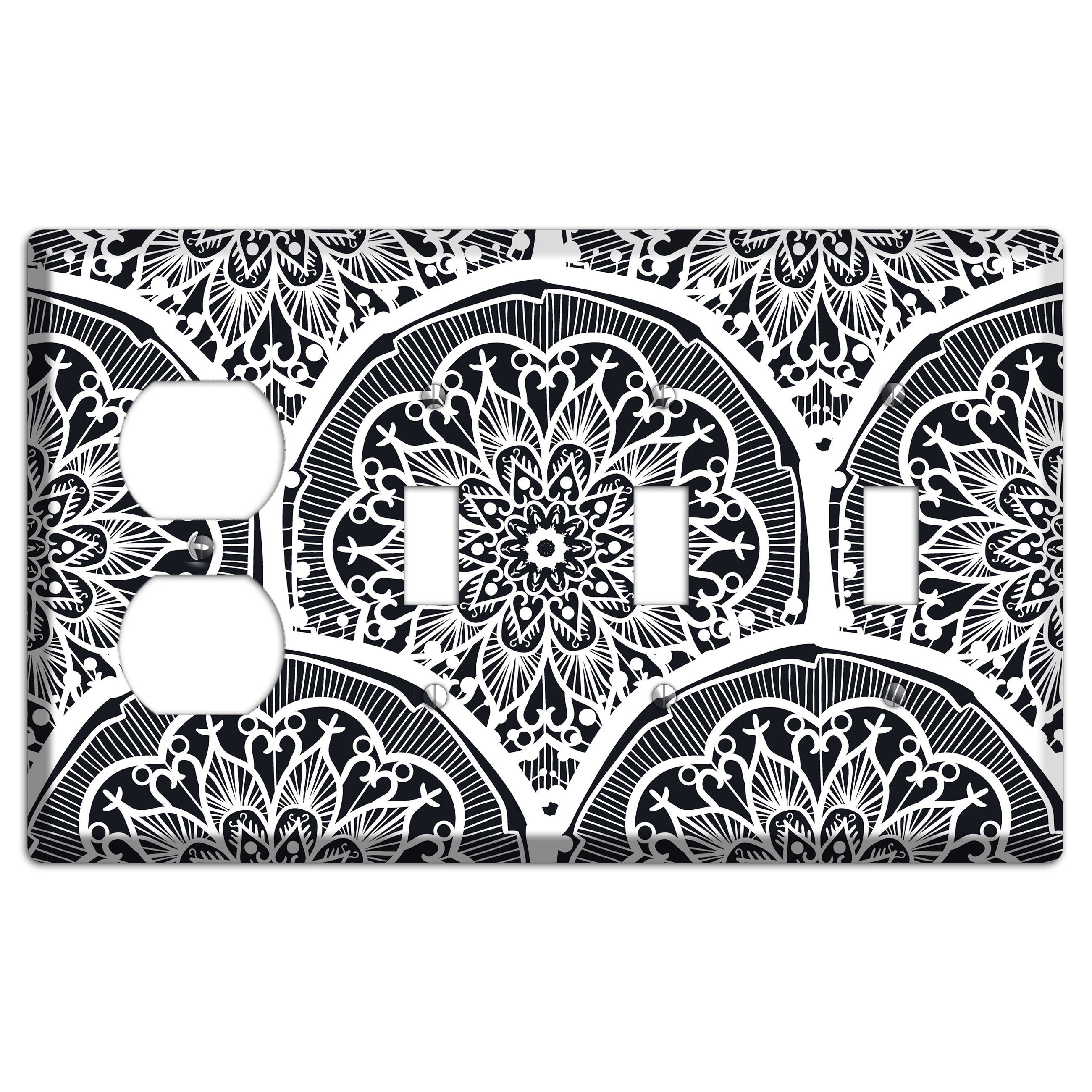 Mandala Black and White Style O Cover Plates Duplex / 3 Toggle Wallplate