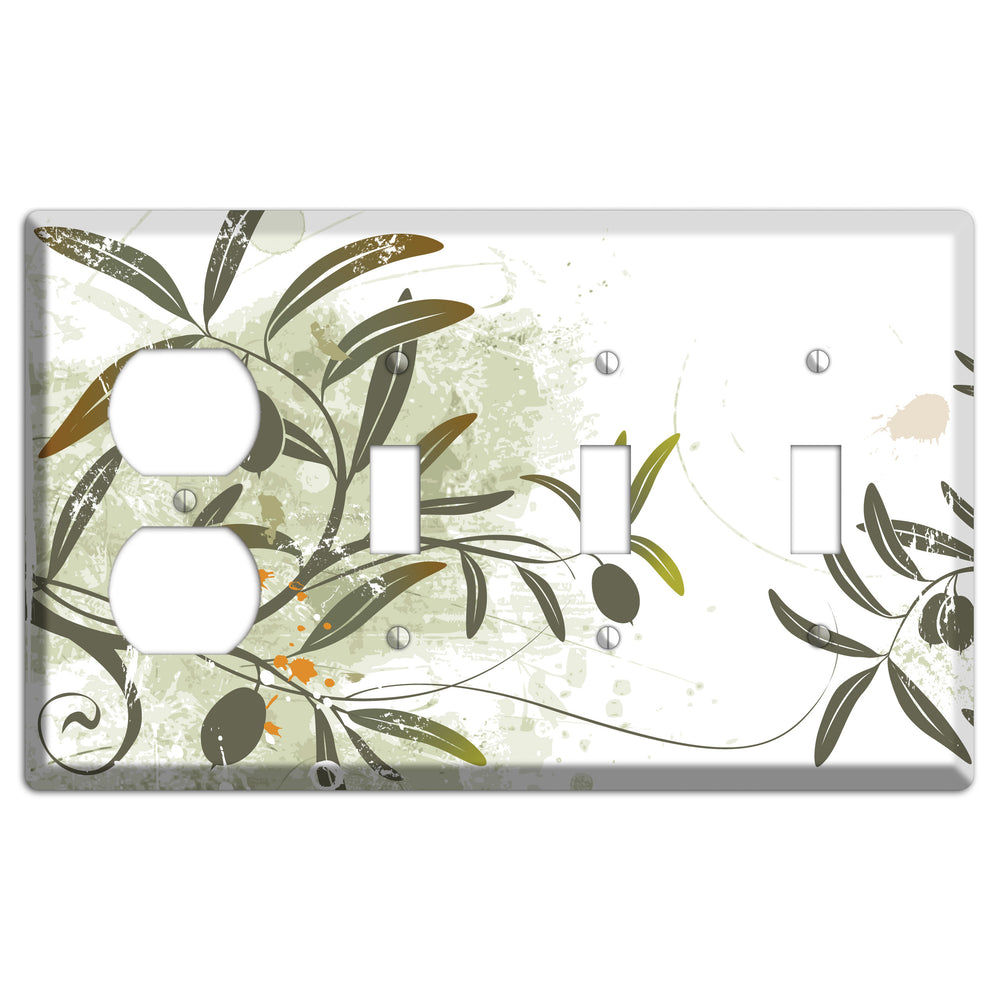 Green Olive Foliage Duplex / 3 Toggle Wallplate