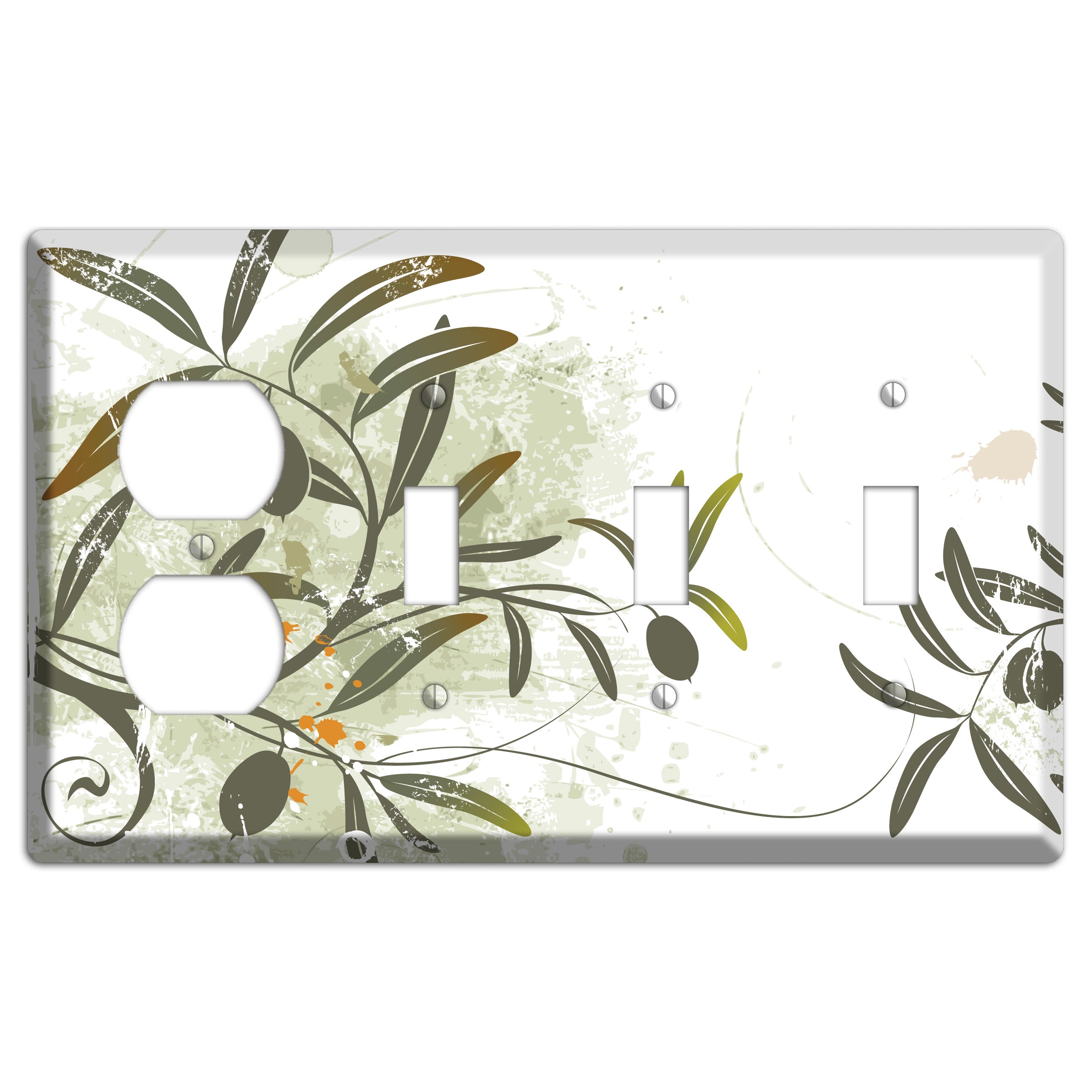 Green Olive Foliage Duplex / 3 Toggle Wallplate