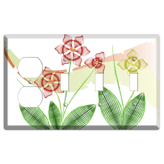 Green Abstract Flowers Duplex / 3 Toggle Wallplate