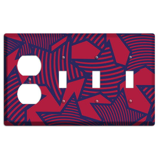 Red with Large Blue Stars Duplex / 3 Toggle Wallplate