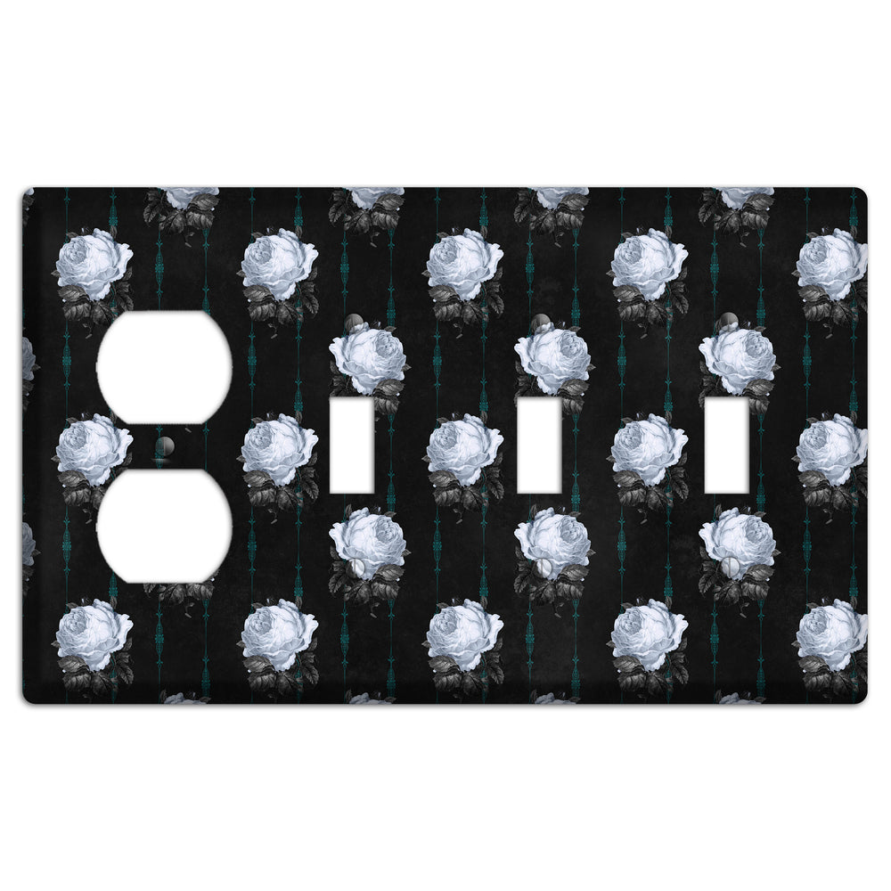 Dramatic Floral Black Duplex / 3 Toggle Wallplate
