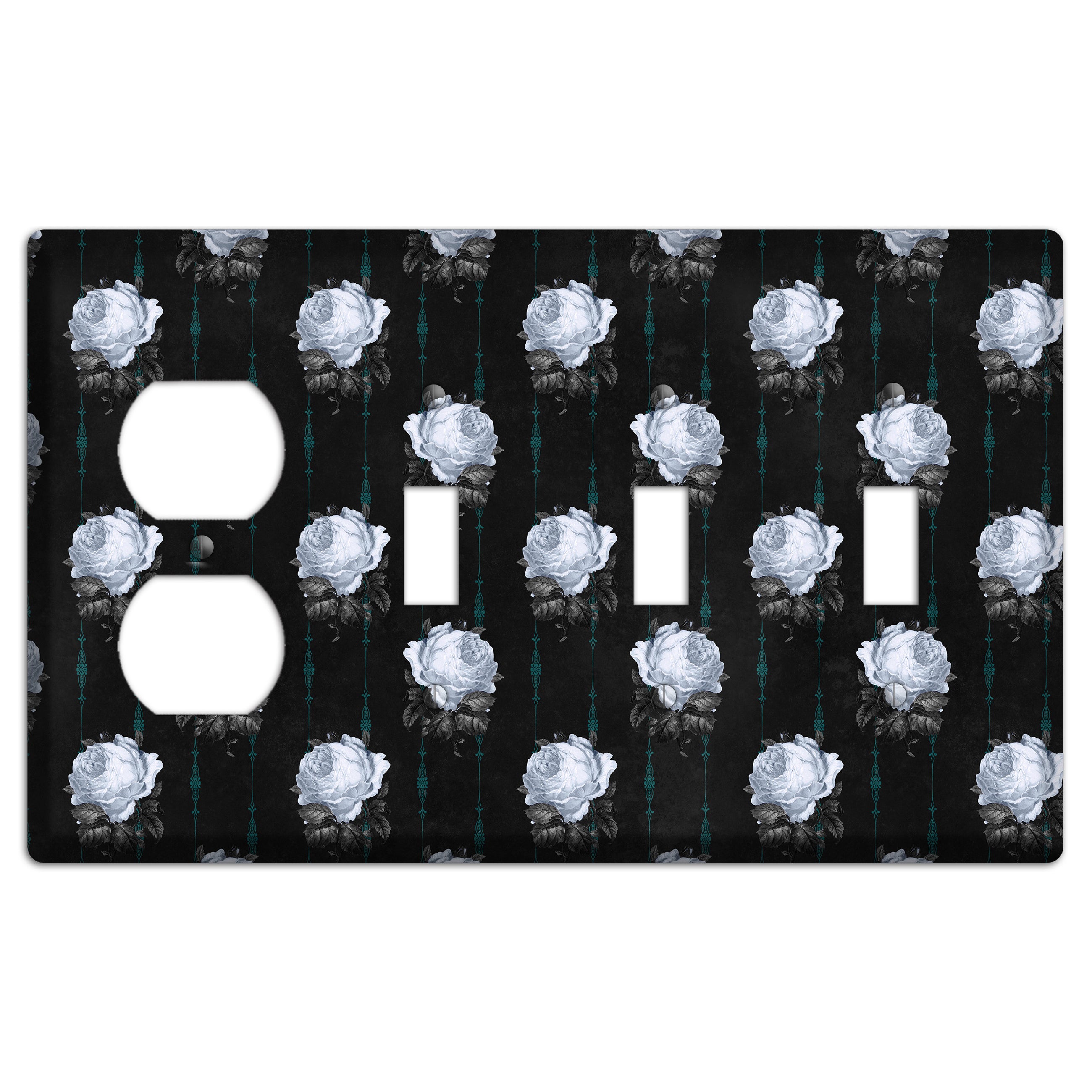 Dramatic Floral Black Duplex / 3 Toggle Wallplate