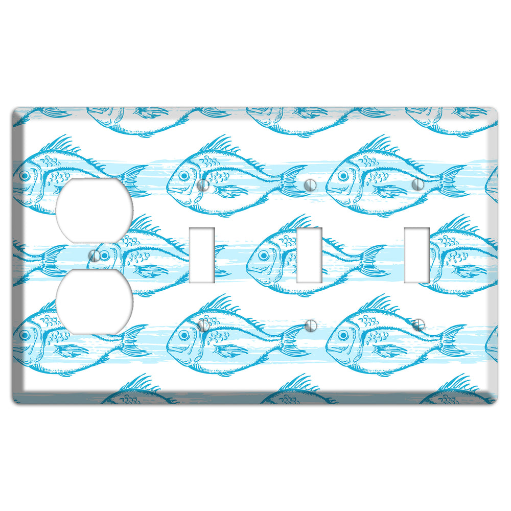Blue Fish Duplex / 3 Toggle Wallplate