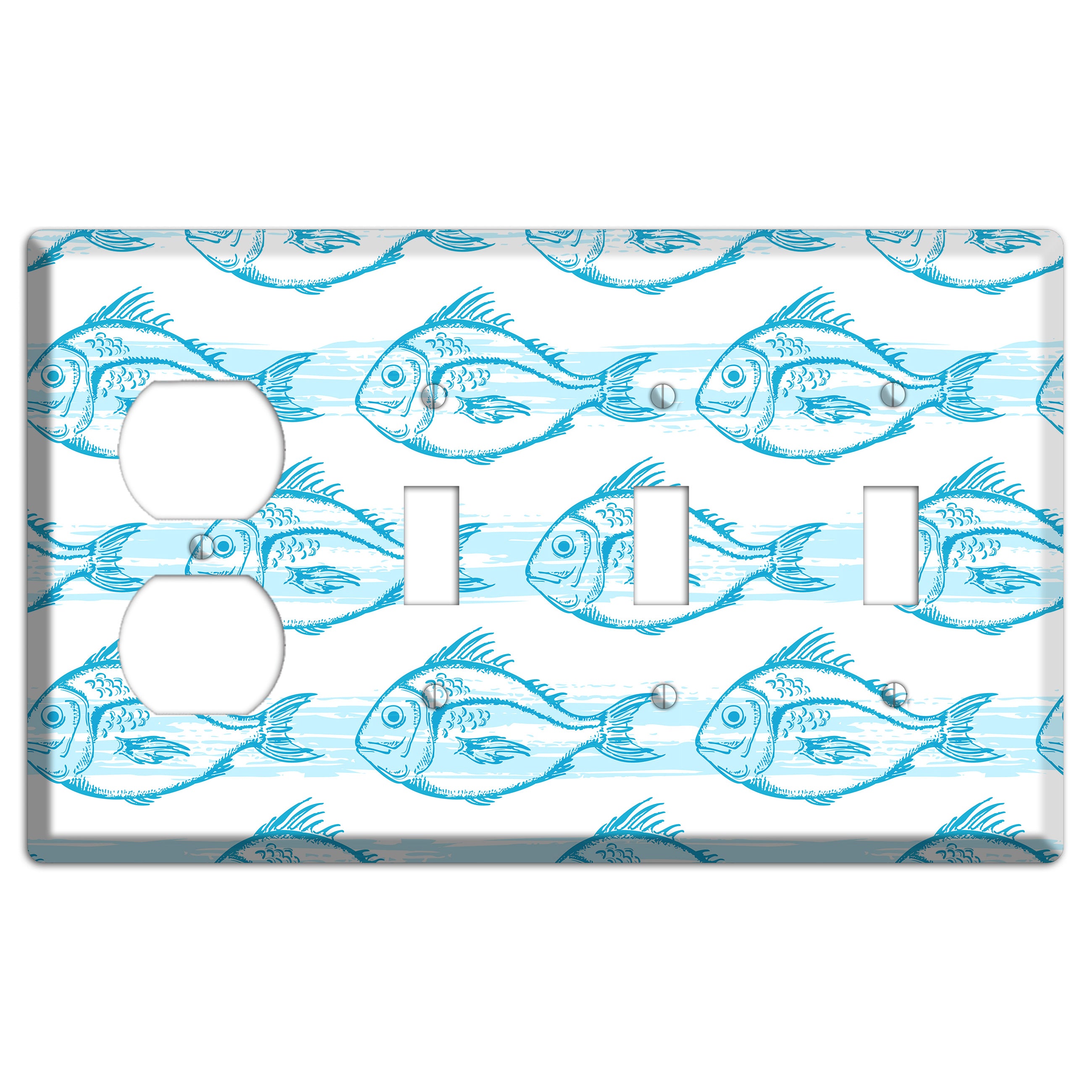 Blue Fish Duplex / 3 Toggle Wallplate