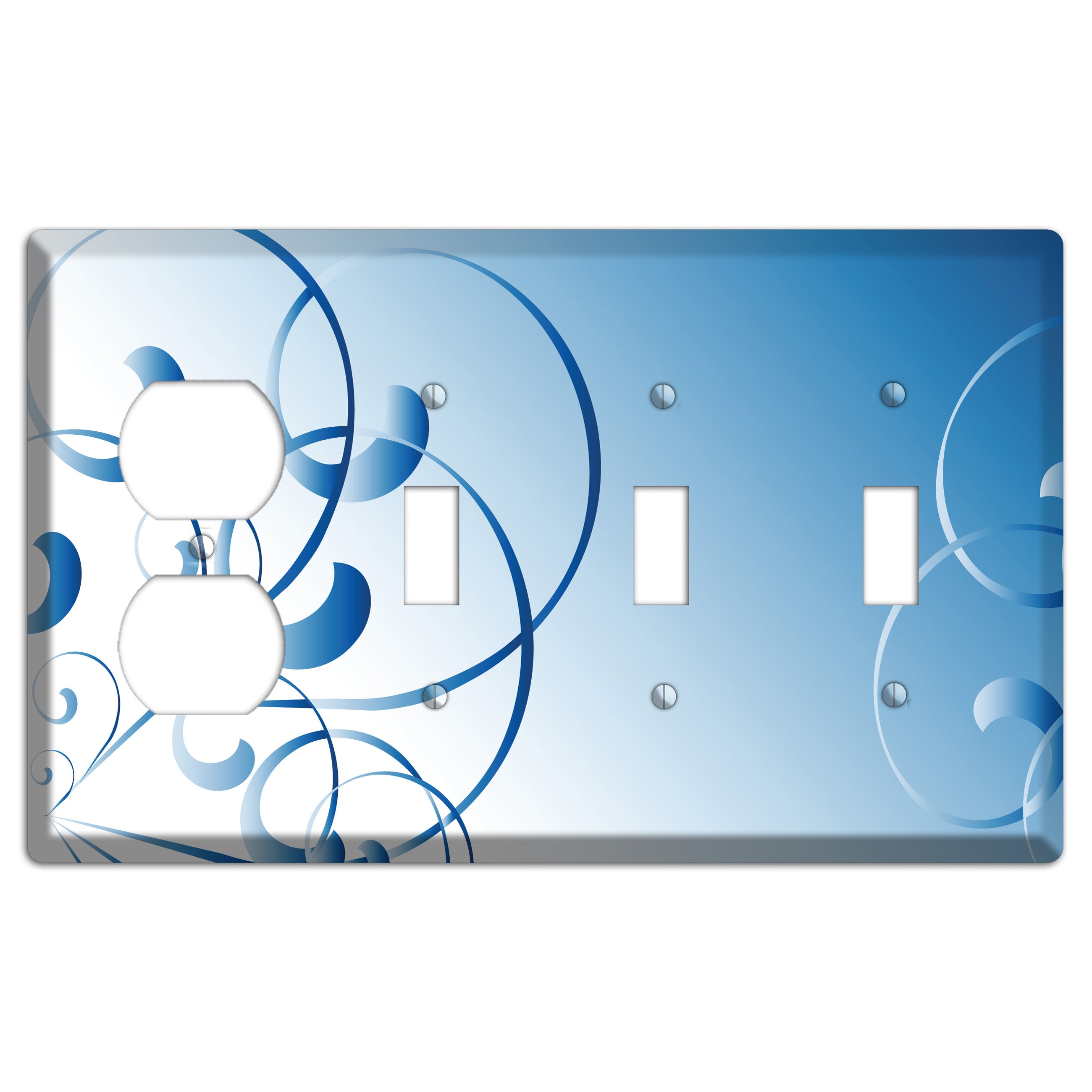Blue Swoop Duplex / 3 Toggle Wallplate