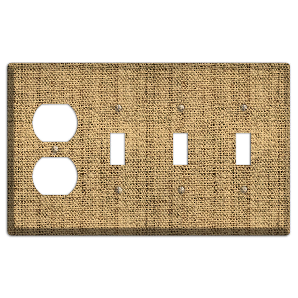 Teak Burlap Duplex / 3 Toggle Wallplate