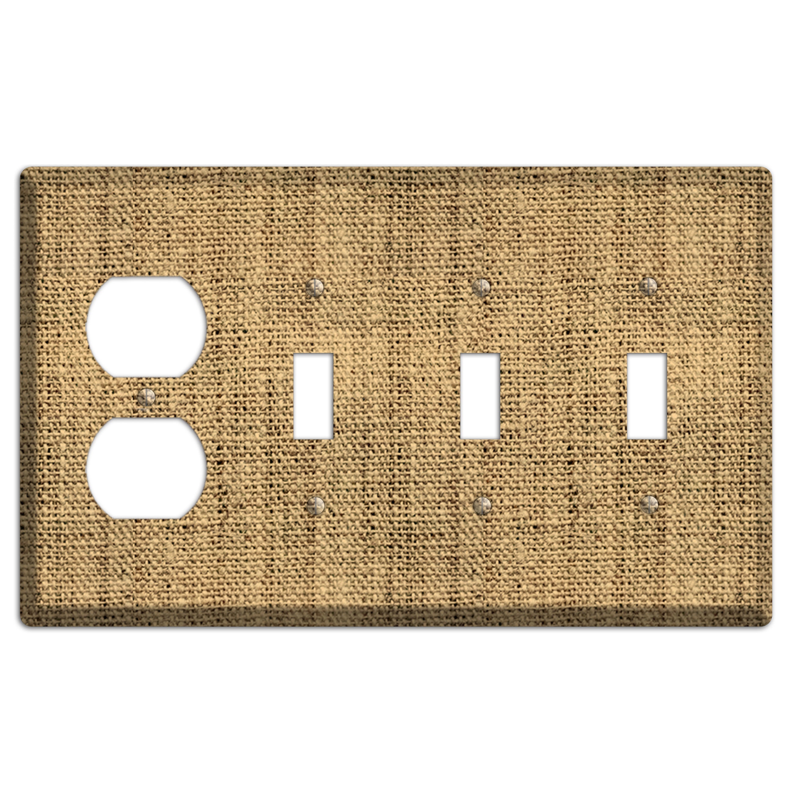 Teak Burlap Duplex / 3 Toggle Wallplate
