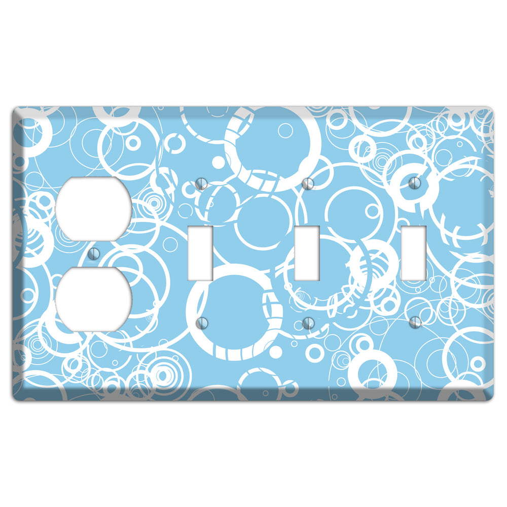 Light Blue Circles Duplex / 3 Toggle Wallplate