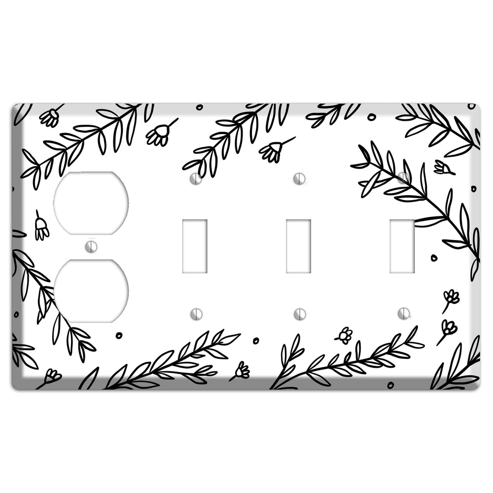 Hand-Drawn Floral 37 Duplex / 3 Toggle Wallplate