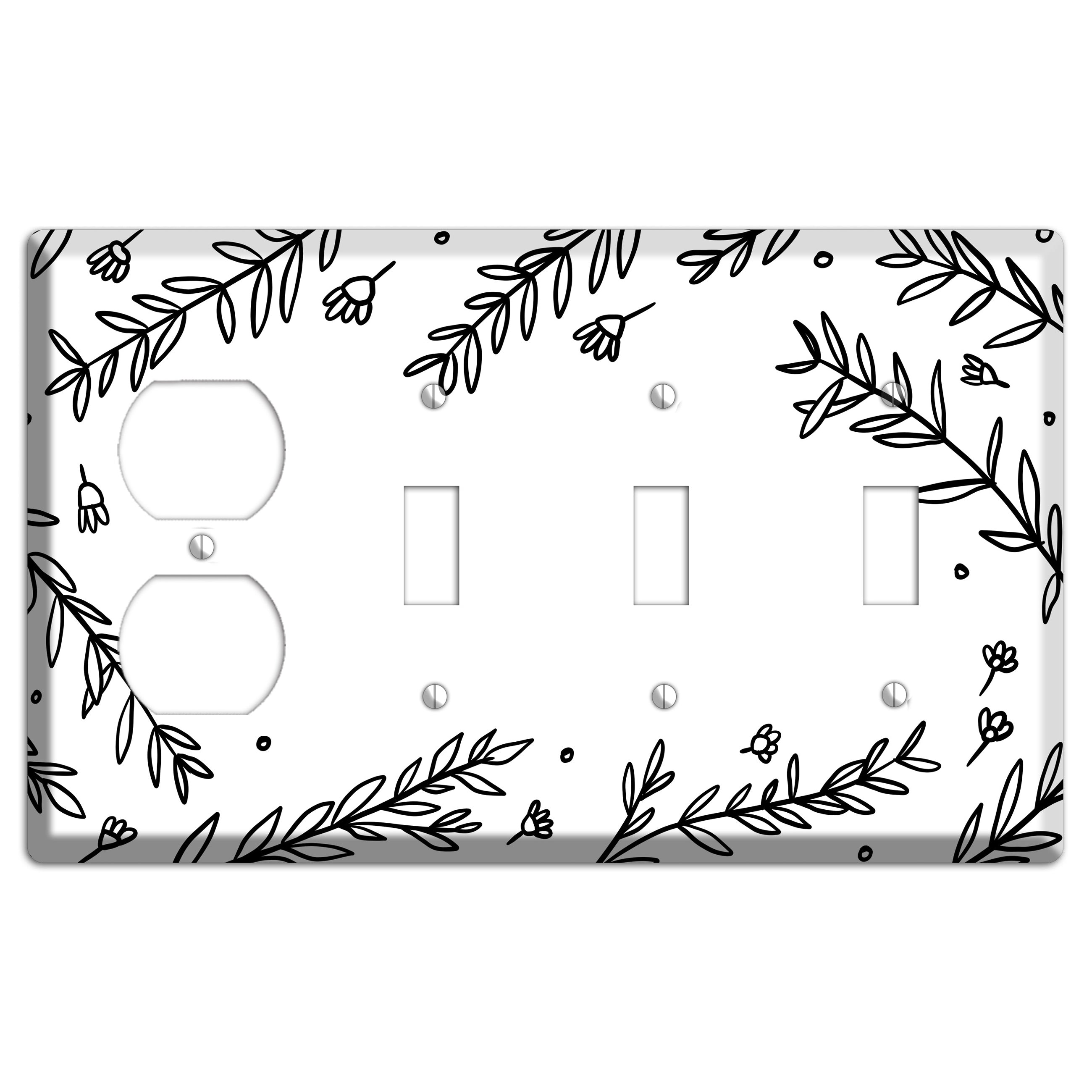 Hand-Drawn Floral 37 Duplex / 3 Toggle Wallplate